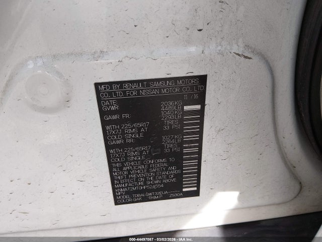 2017 Nissan Rogue Sv მანქანა იყიდება აუქციონზე, vin: KNMAT2MT0HP524554, აუქციონის ნომერი: 44497087