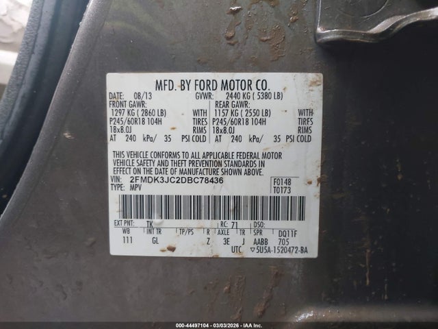 Aukcja sprzedaży 2013 Ford Edge Sel, vin: 2FMDK3JC2DBC78436, numer aukcji: 44497104