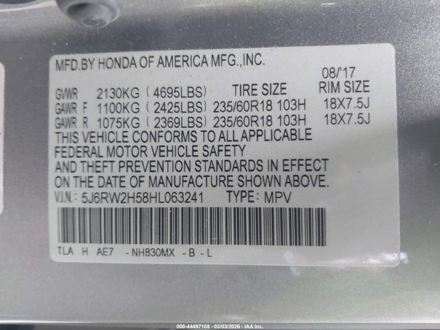 5J6RW2H58HL063241 Honda CR-V EX