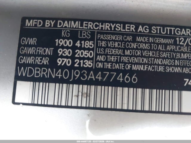 2003 Mercedes-benz C 230 Kompressor Sport მანქანა იყიდება აუქციონზე, vin: WDBRN40J93A477466, აუქციონის ნომერი: 44497120