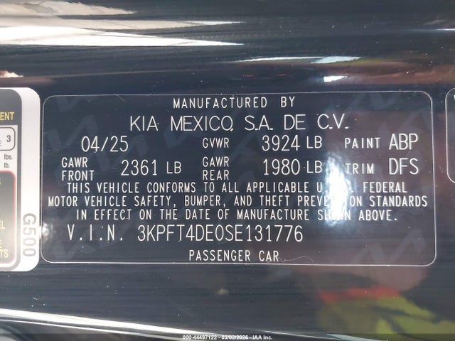 44497122 :رقم المزاد ، 3KPFT4DE0SE131776 vin ، 2025 Kia K4 Lxs مزاد بيع