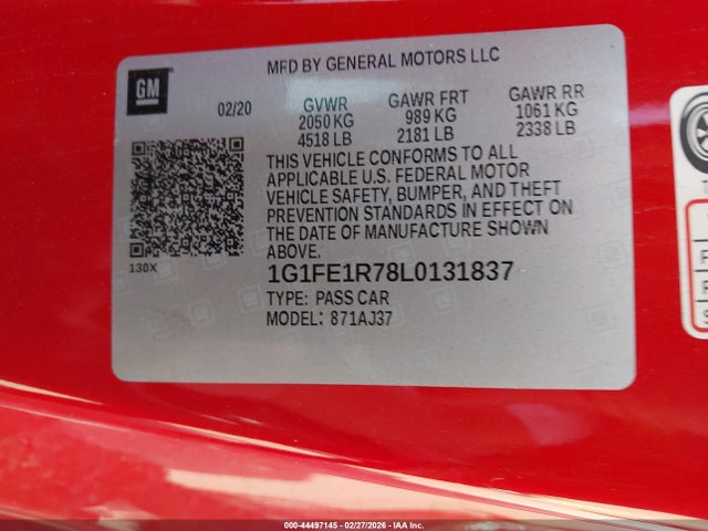 Chevrolet Camaro 2020 1G1FE1R78L0131837 Image 9