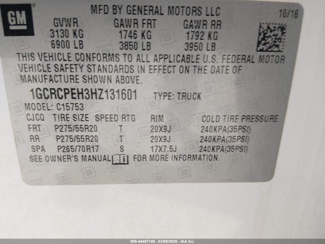 1GCRCPEH3HZ131601 Chevrolet Silverado 1500 Custom
