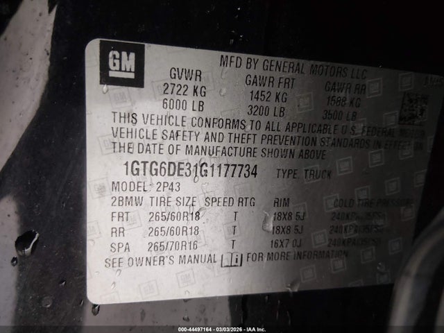 1GTG6DE31G1177734 GMC CANYON SLT