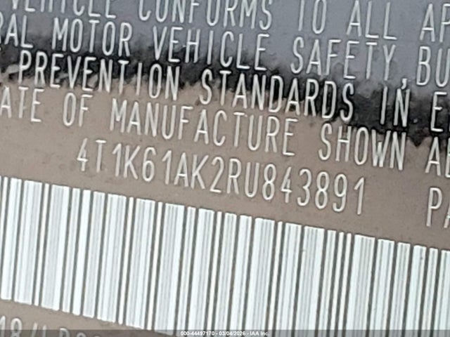 4T1K61AK2RU843891 Toyota CAMRY XSE