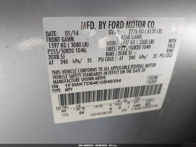 2014 Ford Explorer Xlt მანქანა იყიდება აუქციონზე, vin: 1FM5K7D84EGB49384, აუქციონის ნომერი: 44497214