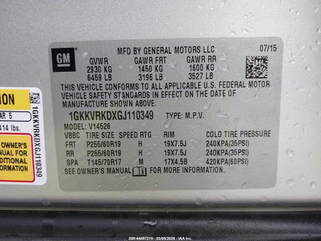 Aukcja sprzedaży 2016 Gmc Acadia Slt-1, vin: 1GKKVRKDXGJ110349, numer aukcji: 44497215