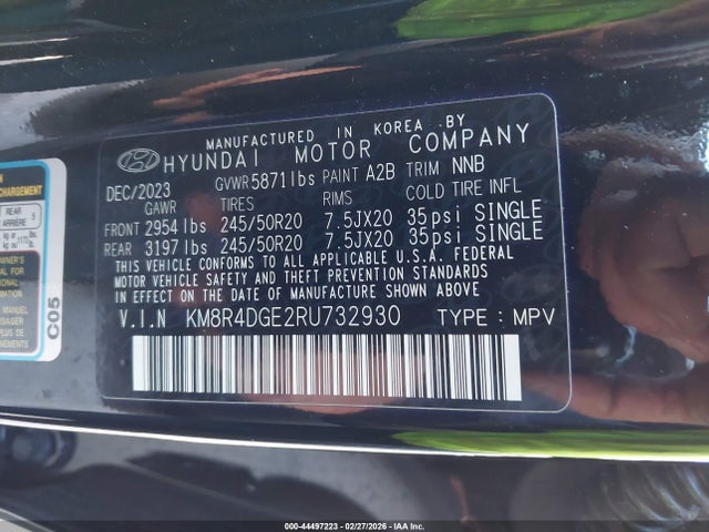 44497223 :رقم المزاد ، KM8R4DGE2RU732930 vin ، 2024 Hyundai Palisade Sel مزاد بيع
