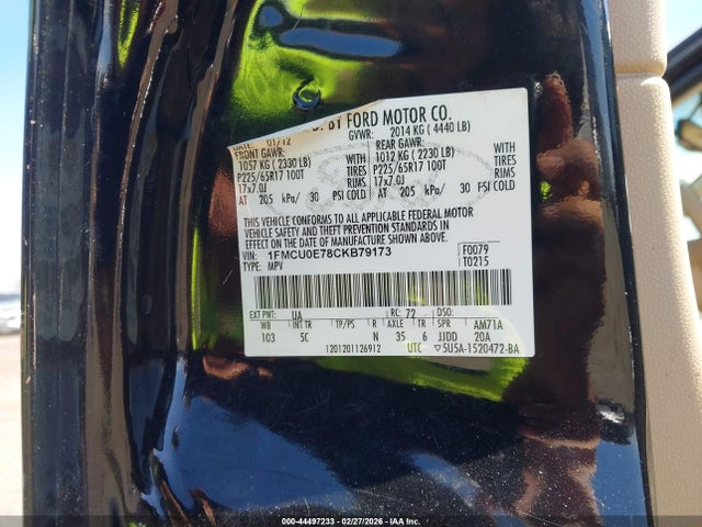 44497233 :رقم المزاد ، 1FMCU0E78CKB79173 vin ، 2012 Ford Escape Limited مزاد بيع
