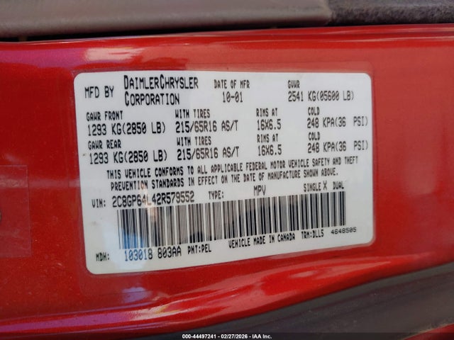 2002 CHRYSLER TOWN & COUNTRY 2C8GP64L42R579552 Photo 8