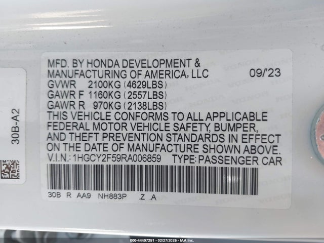 1HGCY2F59RA006859 Honda Accord Hybrid Sport