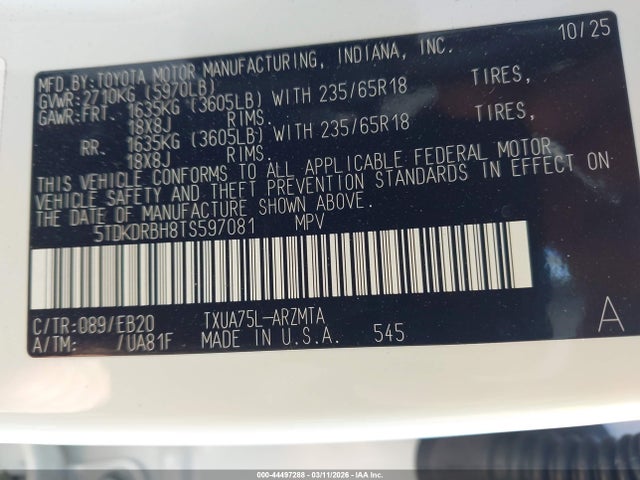 Toyota Highlander Xle 2026 5TDKDRBH8TS597081 Image 9
