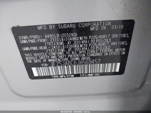 JF2SJABC6JH569457 Subaru Forester 2.5i