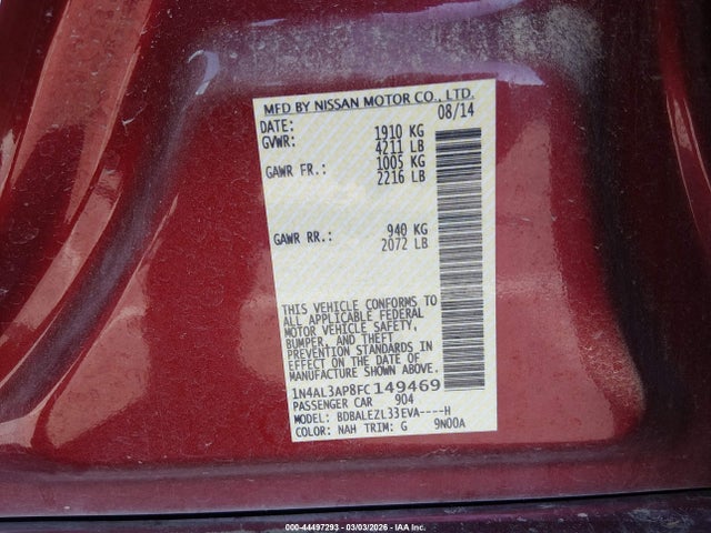 Nissan Altima 2.5 S 2015 1N4AL3AP8FC149469 Image 9