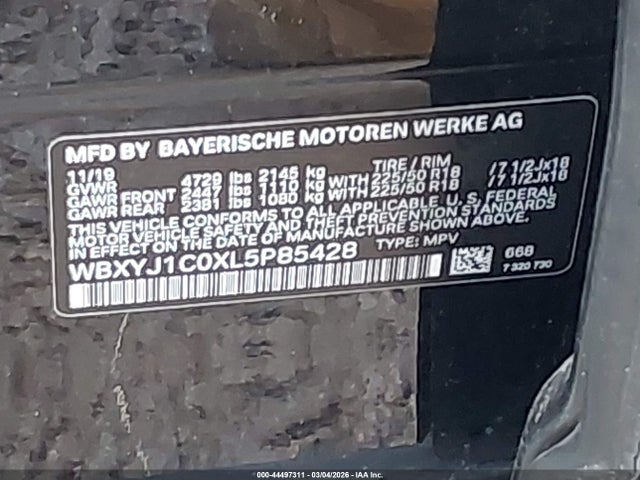 44497311 :رقم المزاد ، WBXYJ1C0XL5P85428 vin ، 2020 Bmw X2 Xdrive28i مزاد بيع