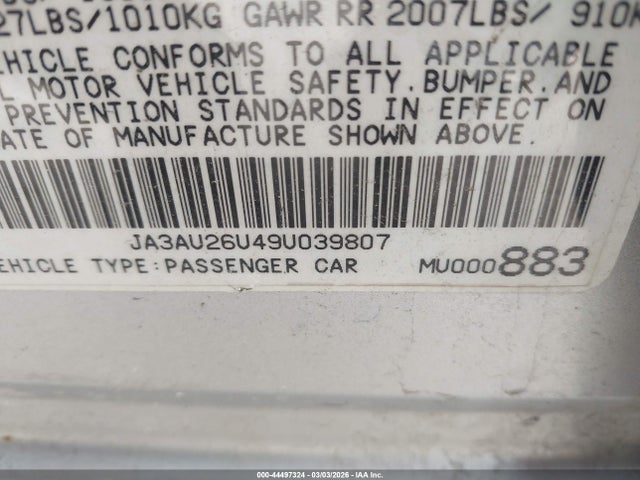 44497324 :رقم المزاد ، JA3AU26U49U039807 vin ، 2009 Mitsubishi Lancer Es/es-sport مزاد بيع