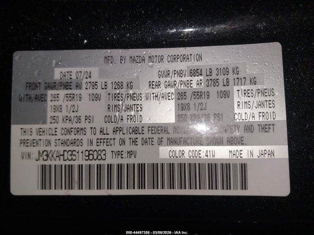 Aukcja sprzedaży 2025 Mazda Cx-90 3.3 Turbo Select Package, vin: JM3KKAHD3S1196083, numer aukcji: 44497358