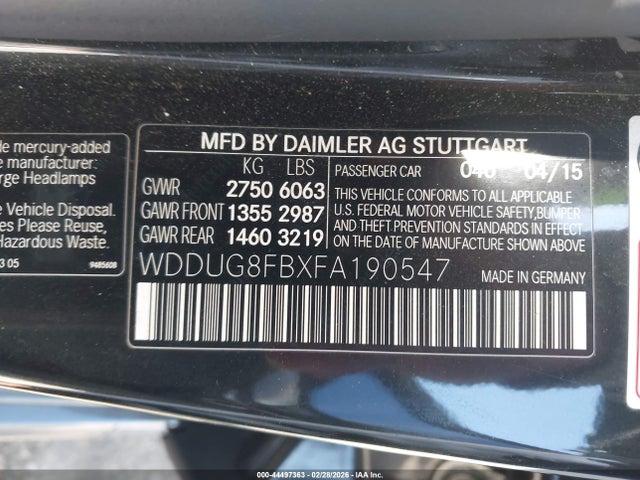 44497363 :رقم المزاد ، WDDUG8FBXFA190547 vin ، 2015 Mercedes-benz S 550 4matic مزاد بيع