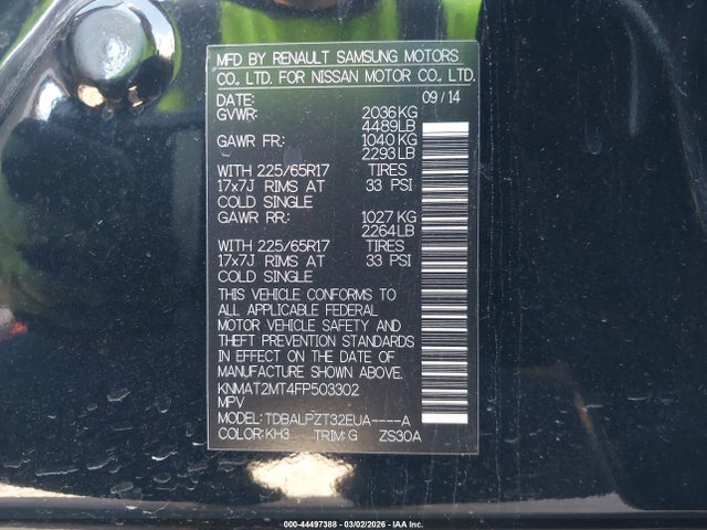 44497388 :رقم المزاد ، KNMAT2MT4FP503302 vin ، 2015 Nissan Rogue S مزاد بيع