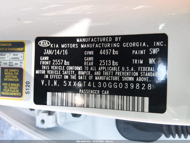 5XXGT4L30GG039828 KIA Optima Lx