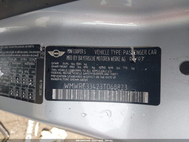 2003 MINI COOPER S WMWRE33423TD68823 Photo 8