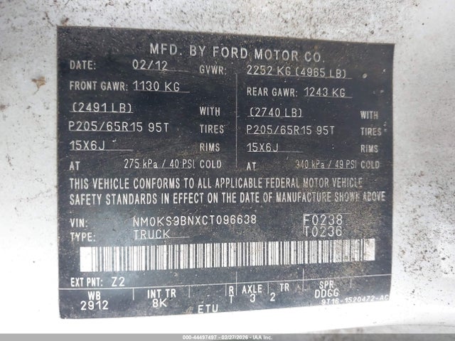 2012 Ford Transit Connect Xlt მანქანა იყიდება აუქციონზე, vin: NM0KS9BNXCT096638, აუქციონის ნომერი: 44497497