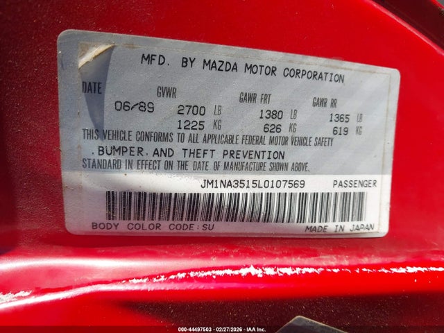 44497503 :رقم المزاد ، JM1NA3515L0107569 vin ، 1990 Mazda Mx-5 Miata مزاد بيع