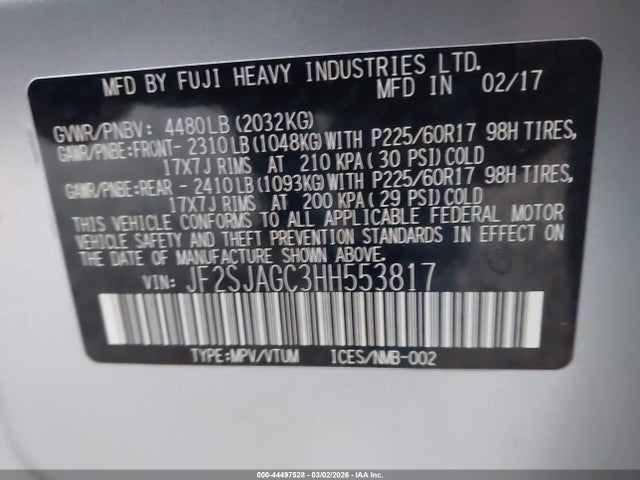 2017 SUBARU FORESTER JF2SJAGC3HH553817 Photo 8