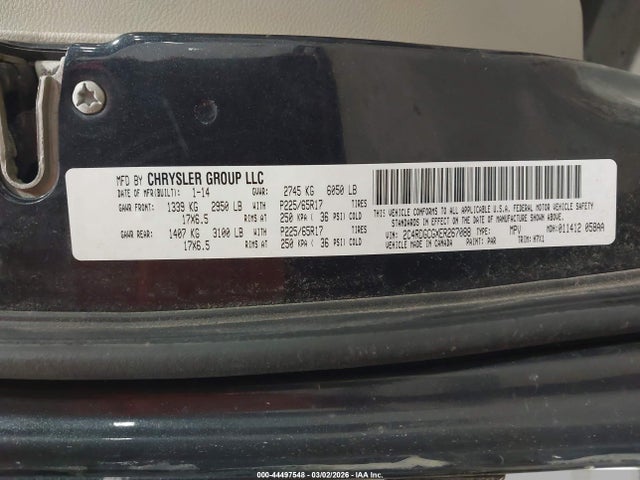 Продажа на аукционе авто 2014 Dodge Grand Caravan Sxt, vin: 2C4RDGCGXER267088, номер лота: 44497548
