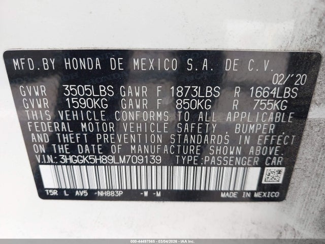 3HGGK5H89LM709139 Honda FIT EX