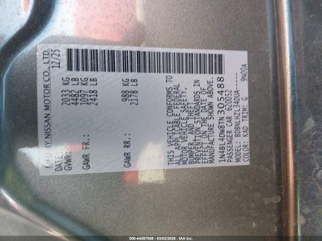1N4BL4DW8TN305488 Nissan Altima Sv Awd