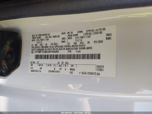 Ford F-150 Xl 2018 1FTMF1CB6JKF54295 Image 9