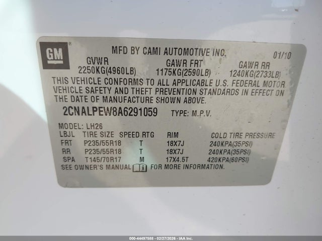 2010 CHEVROLET EQUINOX 2CNALPEW8A6291059 Photo 8