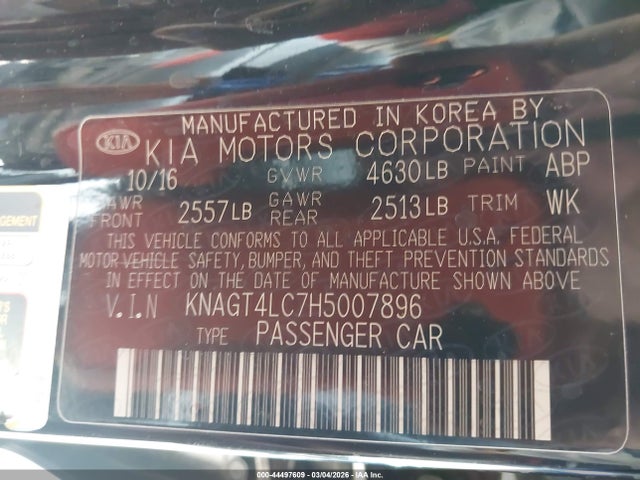 KNAGT4LC7H5007896 KIA OPTIMA HYBRID