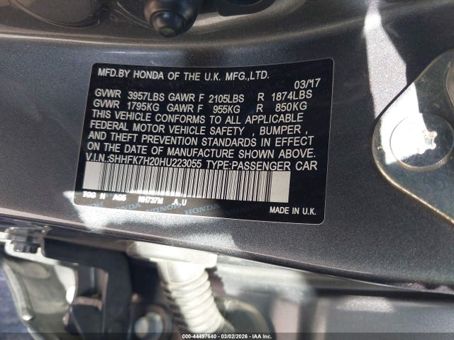 2017 Honda Civic Lx მანქანა იყიდება აუქციონზე, vin: SHHFK7H20HU223055, აუქციონის ნომერი: 44497640