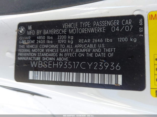 2007 BMW M6 WBSEH93517CY23936 Photo 8