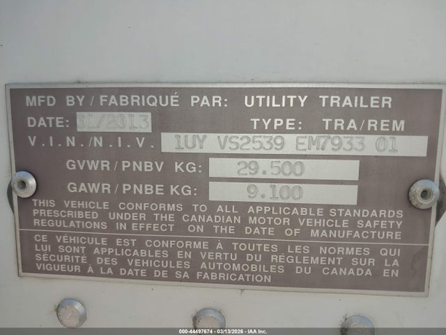 Aukcja sprzedaży 2014 Utility Trailer Mfg Unknown, vin: 1UYVS2539EM793301, numer aukcji: 44497674