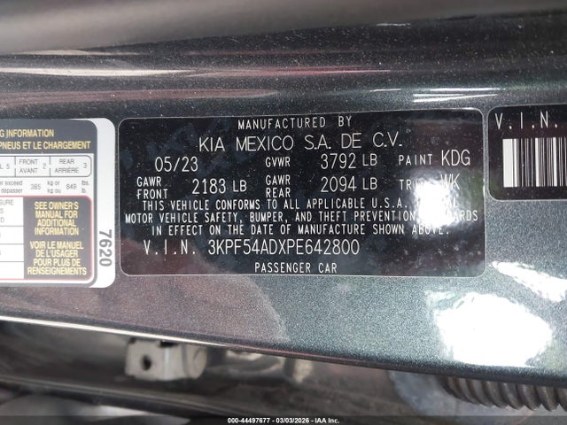 44497677 :رقم المزاد ، 3KPF54ADXPE642800 vin ، 2023 Kia Forte Gt-line مزاد بيع