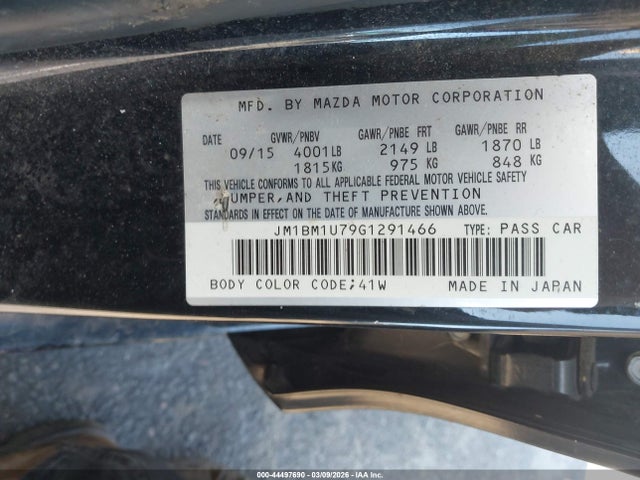 44497690 :رقم المزاد ، JM1BM1U79G1291466 vin ، 2016 Mazda Mazda3 I Sport مزاد بيع