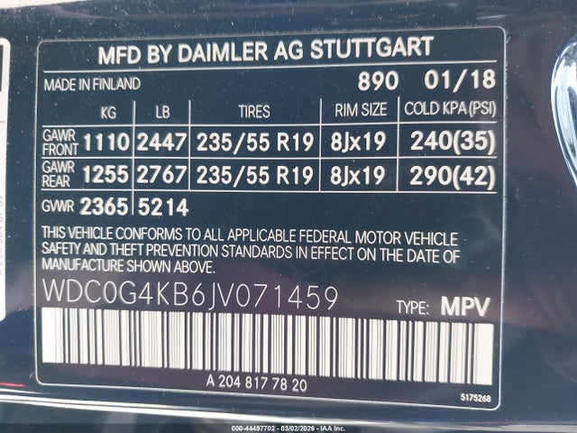 44497702 :رقم المزاد ، WDC0G4KB6JV071459 vin ، 2018 Mercedes-benz Glc 300 4matic مزاد بيع