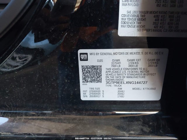 3GTP9EELXNG144727 GMC Sierra 1500 Limited 4wd Short Box At4