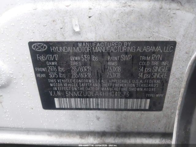 5NMZUDLA4HH041573 Hyundai Santa Fe Sport 2.0t