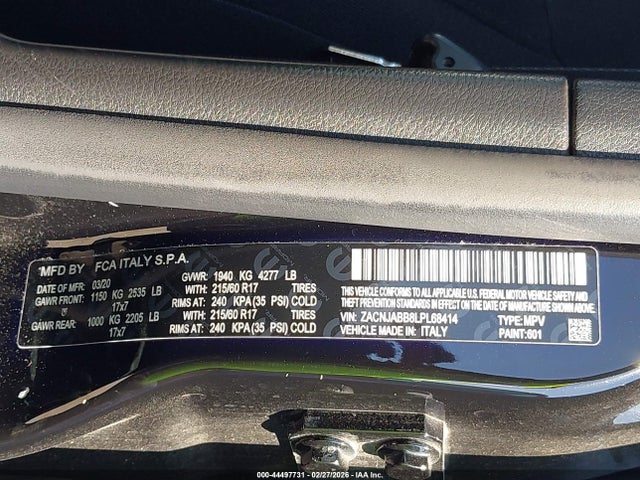 Aukcja sprzedaży 2020 Jeep Renegade Latitude Fwd, vin: ZACNJABB8LPL68414, numer aukcji: 44497731