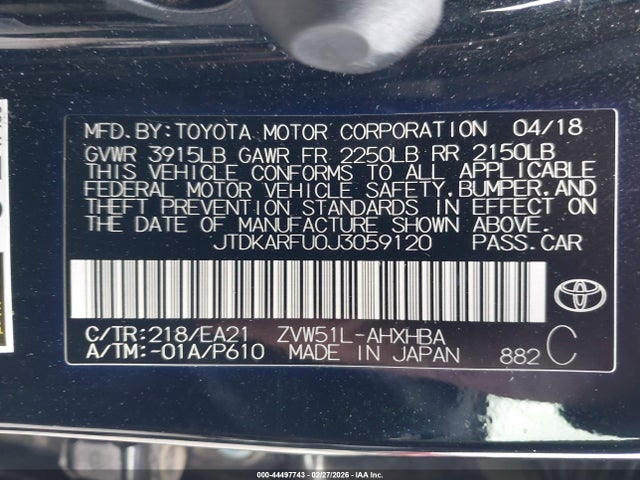 JTDKARFU0J3059120 Toyota Prius Three Touring