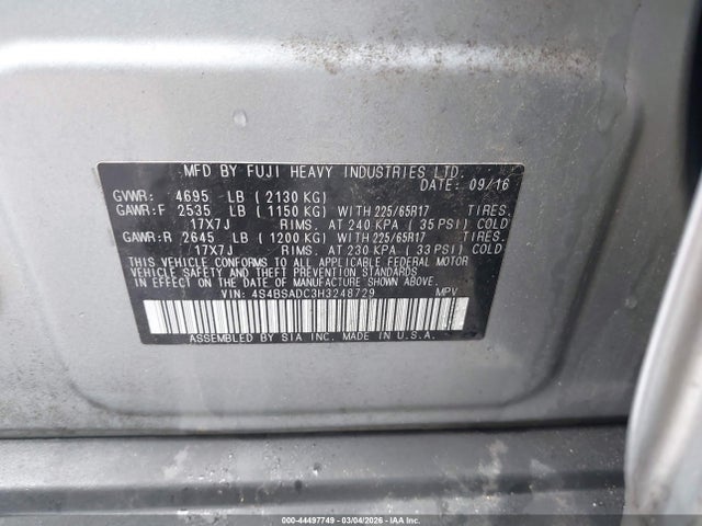 4S4BSADC3H3248729 Subaru Outback 2.5i Premium