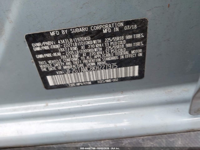 2019 Subaru Crosstrek 2.0i Limited მანქანა იყიდება აუქციონზე, vin: JF2GTAMC8KH227975, აუქციონის ნომერი: 44497766