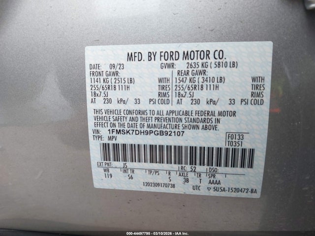 Aukcja sprzedaży 2023 Ford Explorer Xlt, vin: 1FMSK7DH9PGB92107, numer aukcji: 44497795