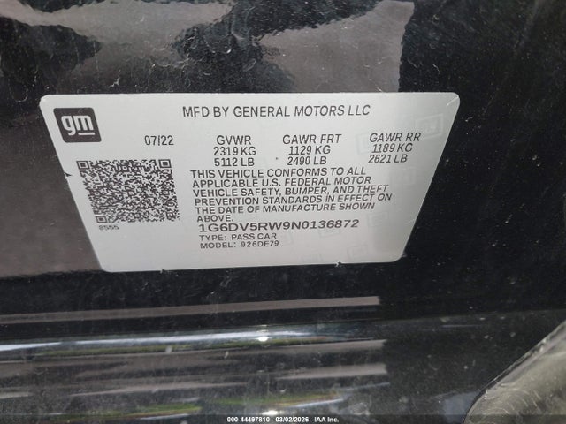 Продаж на аукціоні авто 2022 Cadillac Ct5-v V-series, vin: 1G6DV5RW9N0136872, номер лоту: 44497810