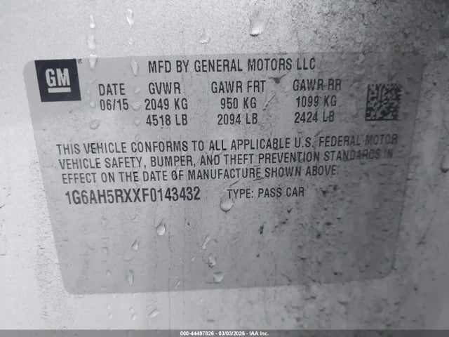 Aukcja sprzedaży 2015 Cadillac Ats Luxury, vin: 1G6AH5RXXF0143432, numer aukcji: 44497826