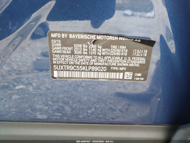 Продаж на аукціоні авто 2019 Bmw X3 Xdrive30i, vin: 5UXTR9C55KLP89020, номер лоту: 44497827